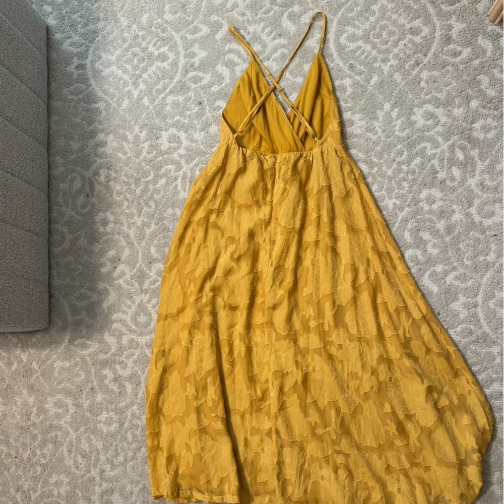 Lulus Philosophy of‎ Beauty Mustard Yellow Burnout Floral Midi Dress Size XS - Picture 11 of 13